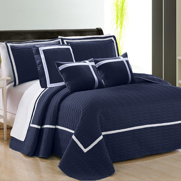 6 piece two tone embossed comforter set king navy - Home & Garden > Bedding - Zanlana Design and Home Decor