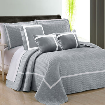 6 piece two tone embossed comforter set king silver - Home & Garden > Bedding - Zanlana Design and Home Decor