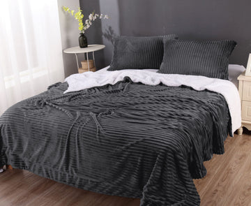 stripe flannel sherpa blanket king charcoal - Home & Garden > Bedding - Zanlana Design and Home Decor