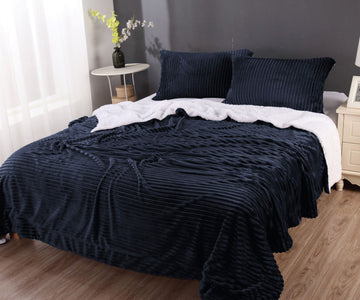 stripe flannel sherpa blanket king navy - Home & Garden > Bedding - Zanlana Design and Home Decor