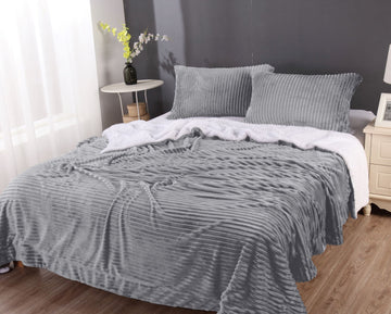 stripe flannel sherpa blanket king silver - Home & Garden > Bedding - Zanlana Design and Home Decor