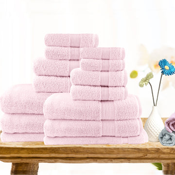 14pc light weight soft cotton bath towel set baby pink - Bath Towel - Zanlana Design and Home Decor