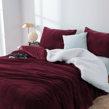 2 in 1 teddy sherpa duvet cover set and blanket king aubergine - Home & Garden > Bedding - Zanlana Design and Home Decor