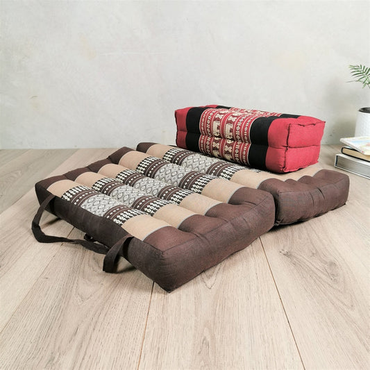 Foldable Meditation Cushion Brown + Seating Block Set - Meditation Floor Cushion - Zanlana Design and Home Decor