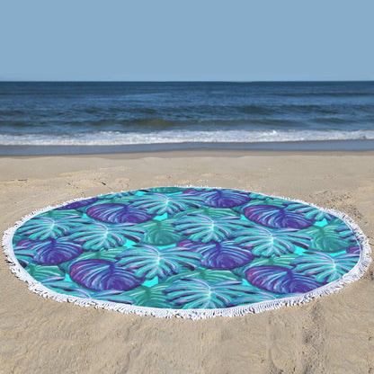 Tropical Blues Circular Beach Shawl Towel 59"x 59" - Circular Beach Shawl Towel 59"x 59" - Zanlana Design and Home Decor