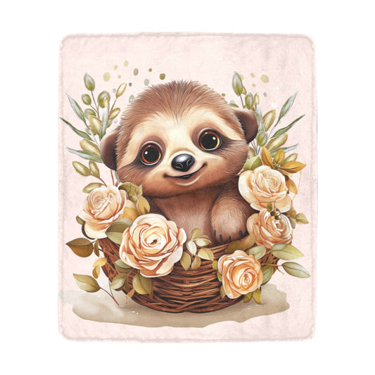 Tranquil Flora Haven: Enchanting Sloth Illustration Amidst Lush Botanical Bloom - Ultra-Soft Micro Fleece Blanket 50"x60" - Blanket - Zanlana Design and Home Decor