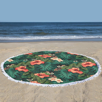 Tropical Circular Beach Shawl Towel 59"x 59" - Circular Beach Shawl Towel 59"x 59" - Zanlana Design and Home Decor