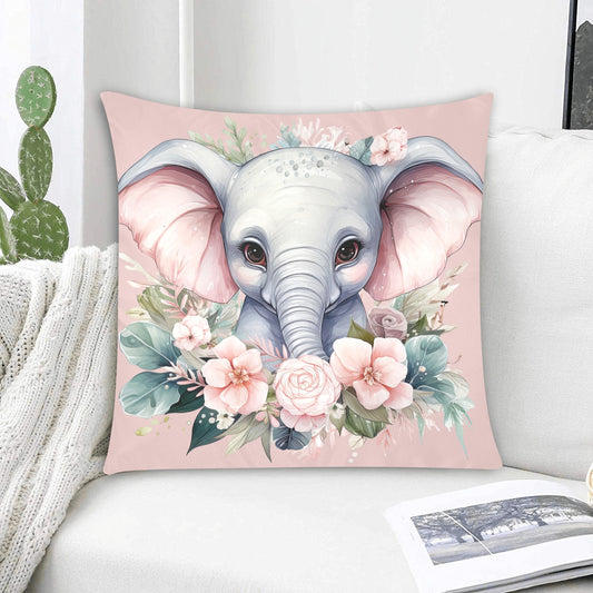 Elephant Elegance: Enchanting Floral Haven with Adorable Elephant Illustration - Custom Zippered Pillow Case 20"x20" - Pillow Case - Zanlana Design and Home Decor