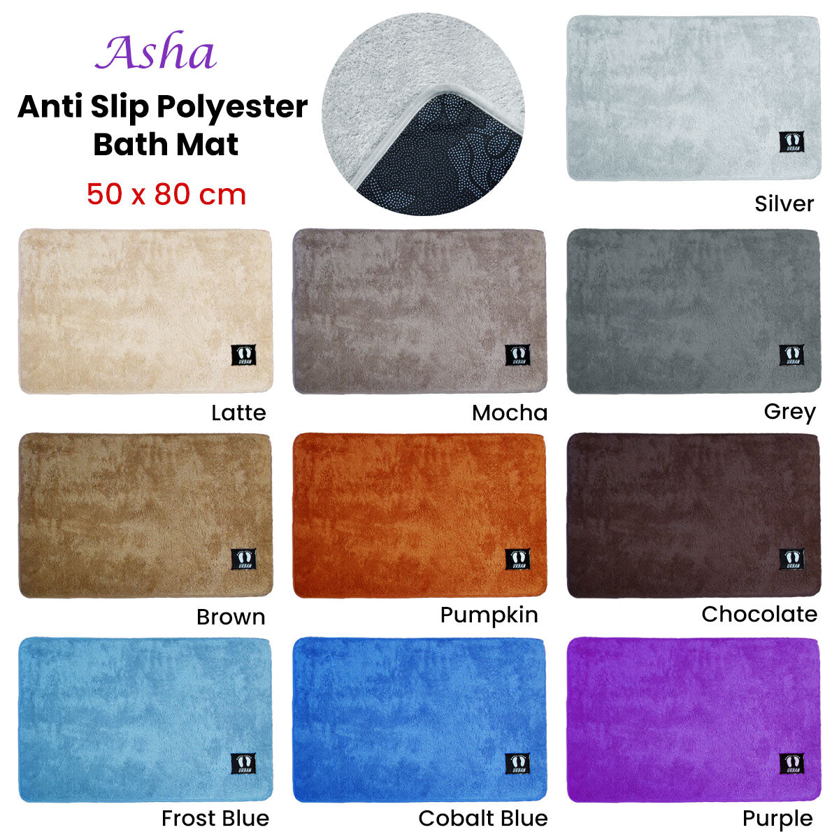 Asha Anti Slip Polyester Bath Mat 50 x 80 cm Cobalt Blue - Home & Garden > Bathroom Accessories - Zanlana Design and Home Decor