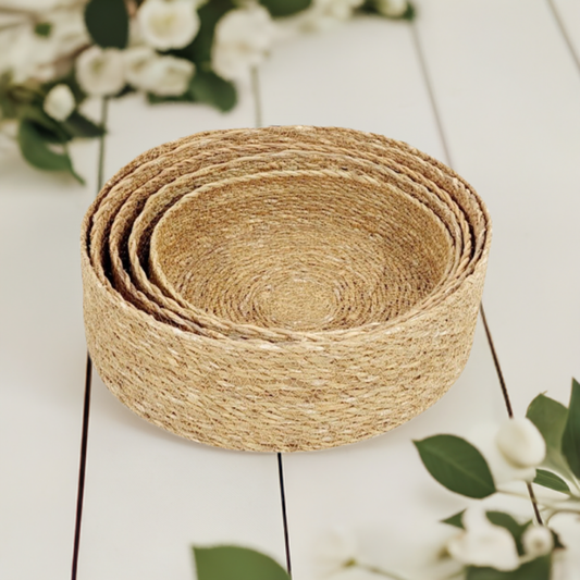 Natural Elegance: 5-Piece Seagrass Basket Set for Stylish Storage - Home & Garden > Decor - Zanlana Design and Home Decor