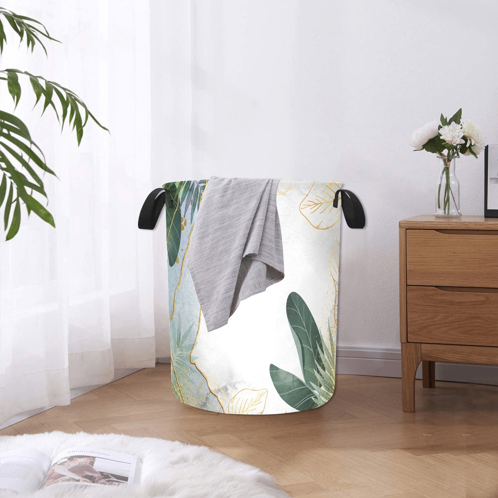 Green Floral Laundry Basket Laundry Bag - Laundry Bag (Large) - Zanlana Design and Home Decor