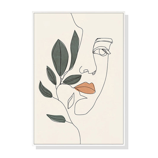 Wall Art 50cmx70cm Line Art Girl Face White Frame Canvas - Home & Garden > Wall Art - Zanlana Design and Home Decor