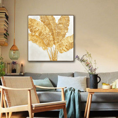 100X100cm Lustrous Leaves Dark Wood Framed Hand Painted Canvas Wall Art - Home & Garden > Wall Art - Zanlana Design and Home Decor