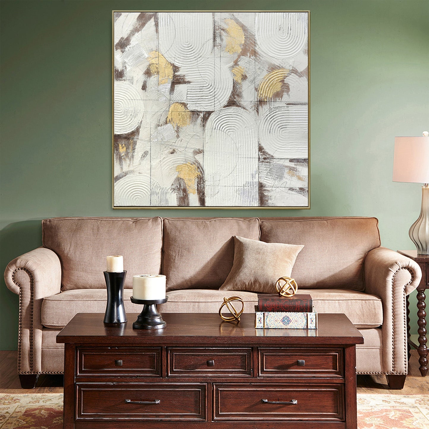 100X100cm Soft Essence Gold Framed Hand Painted Canvas Wall Art - Home & Garden > Wall Art - Zanlana Design and Home Decor
