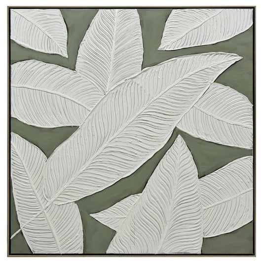 100X100cm Emerald Oasis: Leaves of Serenity Champagne Framed Hand Painted Canvas Wall Art - Home & Garden > Wall Art - Zanlana Design and Home Decor