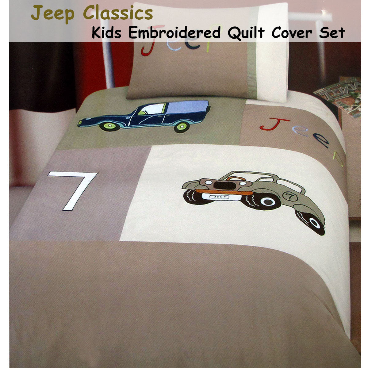 Jeep Classics Embroidered Quilt Cover Set Single - Home & Garden > Bedding - Zanlana Design and Home Decor