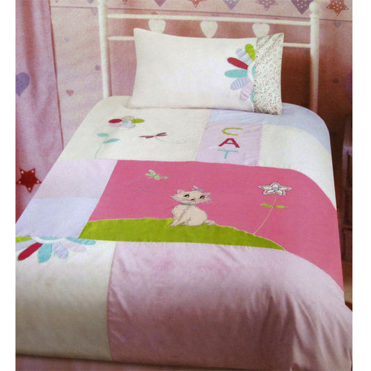 Kitty Cat Embroidered Quilt Cover Set Single - Home & Garden > Bedding - Zanlana Design and Home Decor