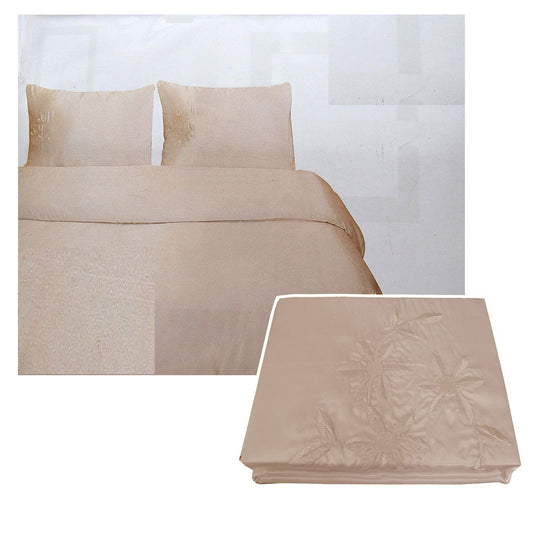 Tuberose Satin Embroidery Quilt Cover Set Latte Double - Home & Garden > Bedding - Zanlana Design and Home Decor