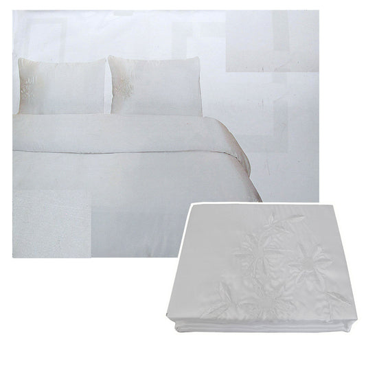 Tuberose Satin Embroidery Quilt Cover Set White Queen - Home & Garden > Bedding - Zanlana Design and Home Decor