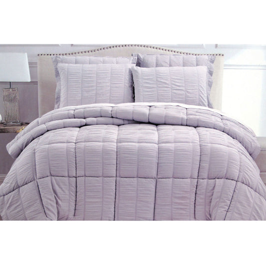 Hotel Living 3 Piece Seersucker Comforter Set King Lilac - Home & Garden > Bedding - Zanlana Design and Home Decor