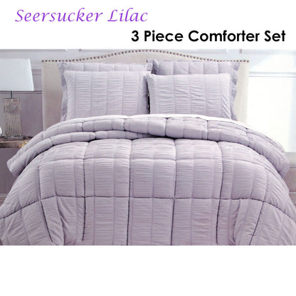 Hotel Living 3 Piece Seersucker Comforter Set Queen Lilac - Home & Garden > Bedding - Zanlana Design and Home Decor