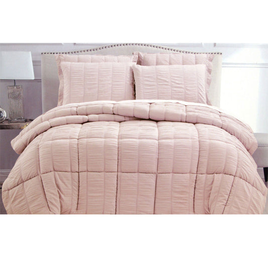Seersucker Comforter Set Queen Light Pink - Home & Garden > Bedding - Zanlana Design and Home Decor