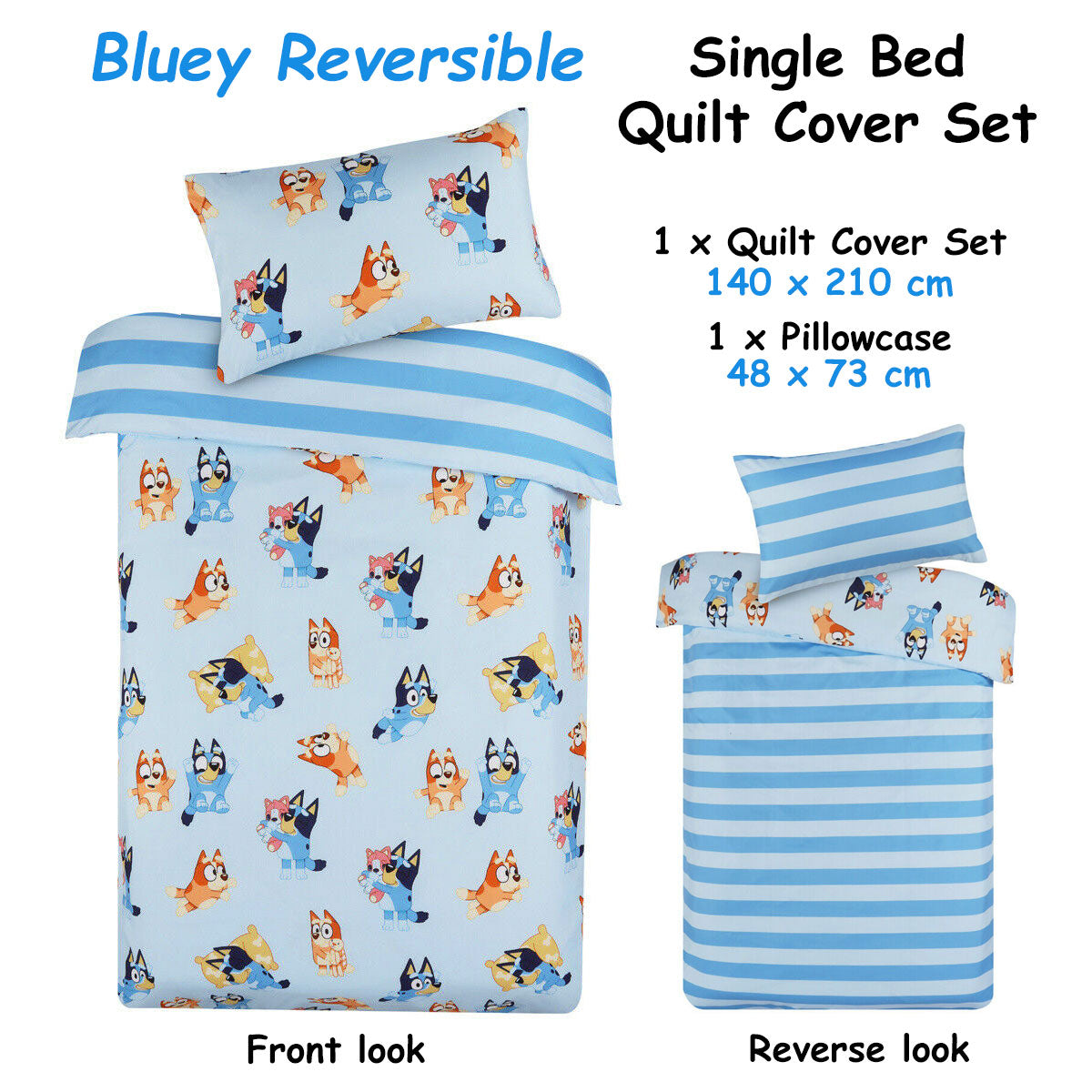 Caprice Bluey Bingo Reversible Striped Licensed Quilt Cover Set Single - Home & Garden > Bedding - Zanlana Design and Home Decor