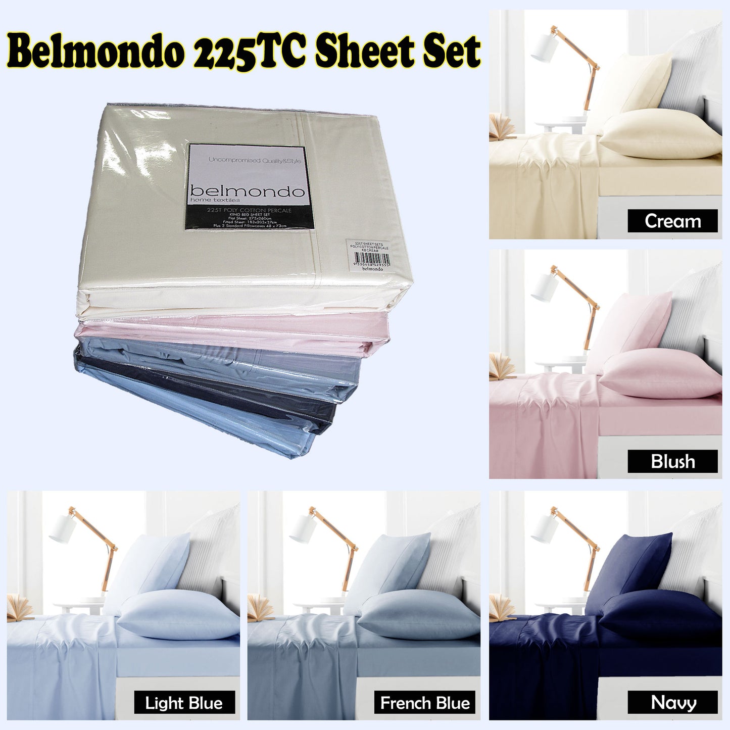 Belmondo 225TC Sheet Set CREAM - King - Home & Garden > Bedding - Zanlana Design and Home Decor