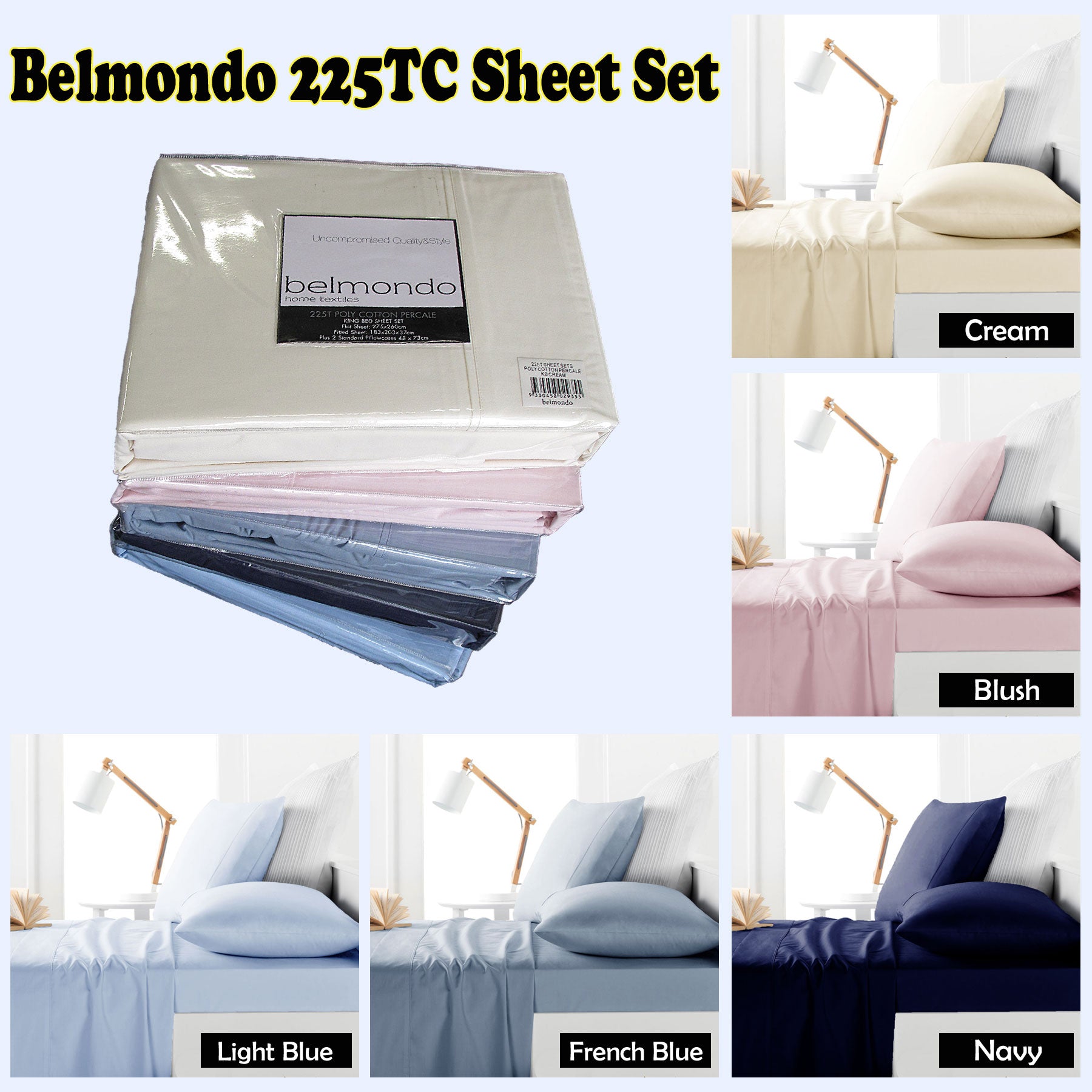 Belmondo 225TC Sheet Set Navy - King - Home & Garden > Bedding - Zanlana Design and Home Decor