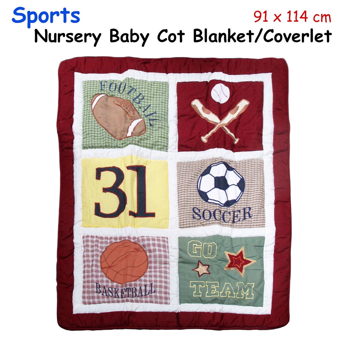 Sports Embroidered Nursery Baby Blanket/Coverlet 91 x 114 cm - Home & Garden > Bedding - Zanlana Design and Home Decor