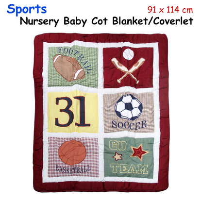 Sports Embroidered Nursery Baby Blanket/Coverlet 91 x 114 cm - Home & Garden > Bedding - Zanlana Design and Home Decor