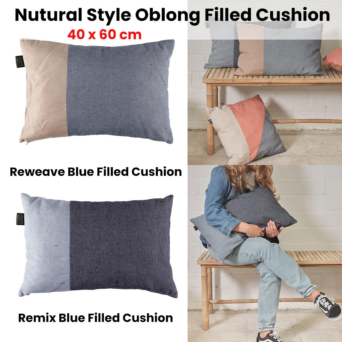 Bedding House Reweave Blue Filled Cushion 40cm x 60cm - Home & Garden > Bedding - Zanlana Design and Home Decor