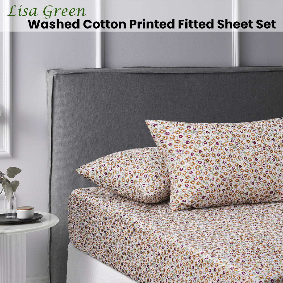 Accessorize Lisa Green Washed Cotton Printed Fitted Sheet Set Single - Home & Garden > Bedding - Zanlana Design and Home Decor