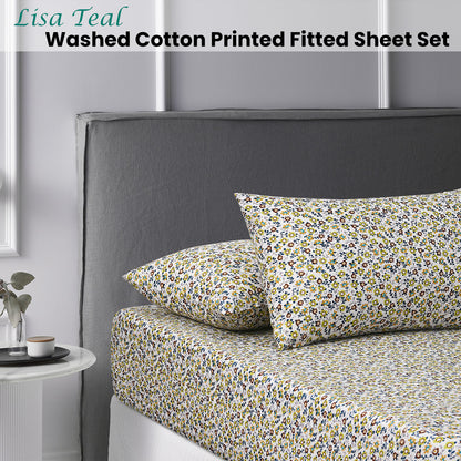 Accessorize Lisa Teal Washed Cotton Printed Fitted Sheet Set Queen - Home & Garden > Bedding - Zanlana Design and Home Decor
