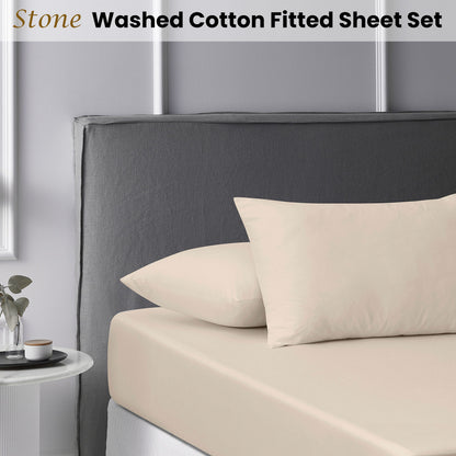 Accessorize Stone Washed Cotton Fitted Sheet Set Super King - Home & Garden > Bedding - Zanlana Design and Home Decor