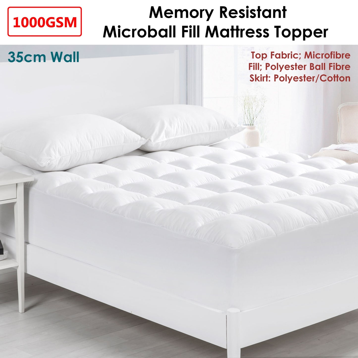 Cloudland 1000GSM Memory Resistant Microball Fill Mattress Topper King Single - Home & Garden > Bedding - Zanlana Design and Home Decor