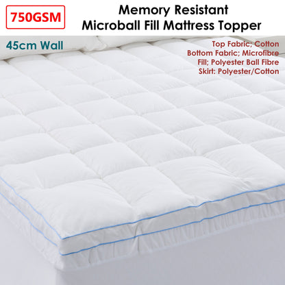 Cloudland 750GSM Memory Resistant Microball Fill Mattress Topper Queen - Home & Garden > Bedding - Zanlana Design and Home Decor