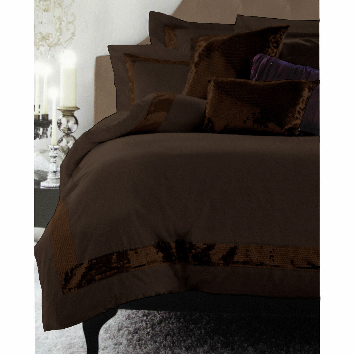 Accessorize Sequins Chocolate Quilt Cover Set Queen - Home & Garden > Bedding - Zanlana Design and Home Decor