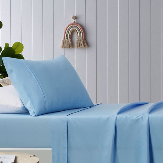 Happy Kids Blue Plain Dyed Microfibre Sheet Set Double - Home & Garden > Bedding - Zanlana Design and Home Decor