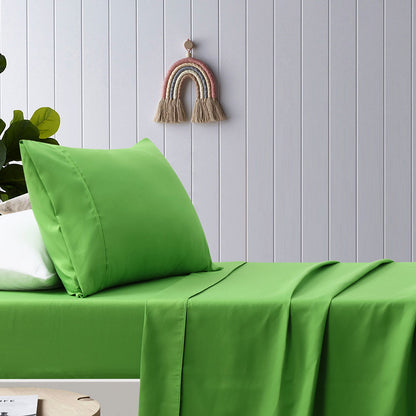 Happy Kids Green Plain Dyed Microfibre Sheet Set Double - Home & Garden > Bedding - Zanlana Design and Home Decor