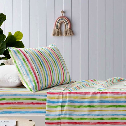 Happy Kids Multi Stripes Printed Microfibre Sheet Set Double - Home & Garden > Bedding - Zanlana Design and Home Decor