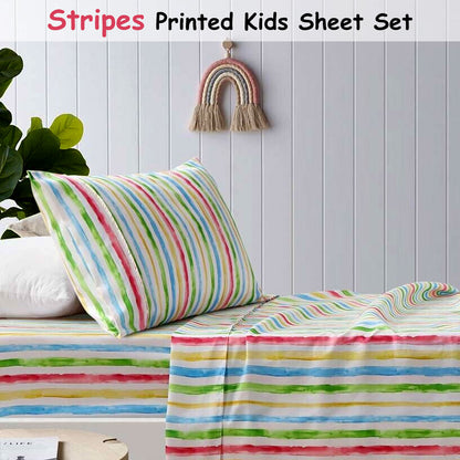 Happy Kids Multi Stripes Printed Microfibre Sheet Set King Single - Home & Garden > Bedding - Zanlana Design and Home Decor