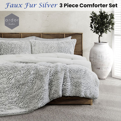 Ardor Faux Fur Silver 3 Piece Comforter Set Queen/King - Home & Garden > Bedding - Zanlana Design and Home Decor