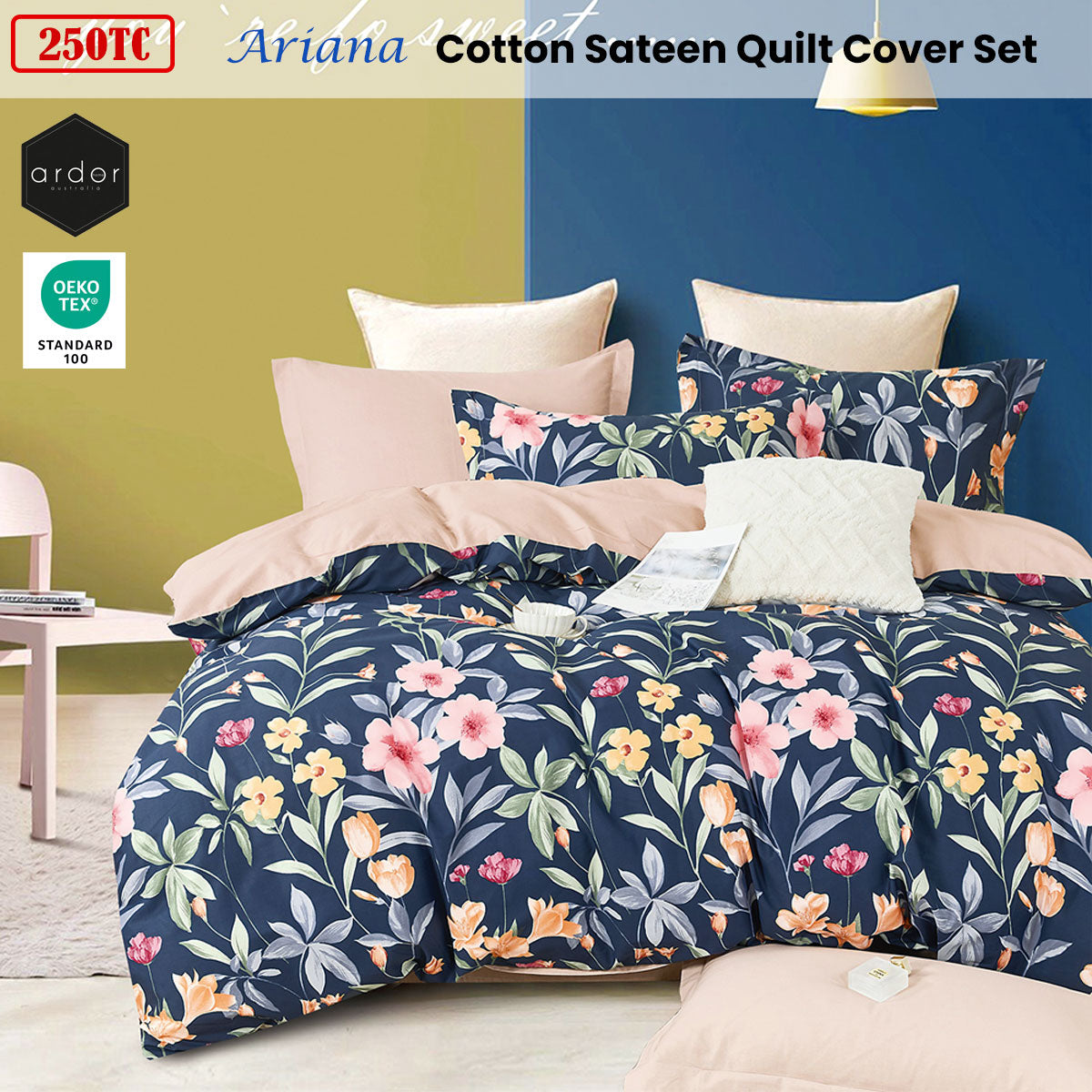 Ardor 250TC Ariana Floral Cotton Sateen Quilt Cover Set Queen - Home & Garden > Bedding - Zanlana Design and Home Decor