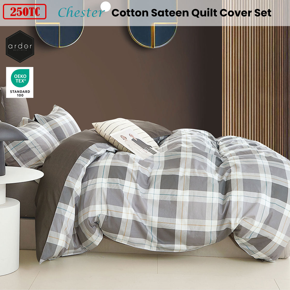 Ardor 250TC Chester Plaid Cotton Sateen Quilt Cover Set Queen - Home & Garden > Bedding - Zanlana Design and Home Decor