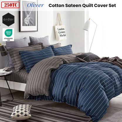 Ardor 250TC Oliver Stripes Cotton Sateen Quilt Cover Set Queen - Home & Garden > Bedding - Zanlana Design and Home Decor