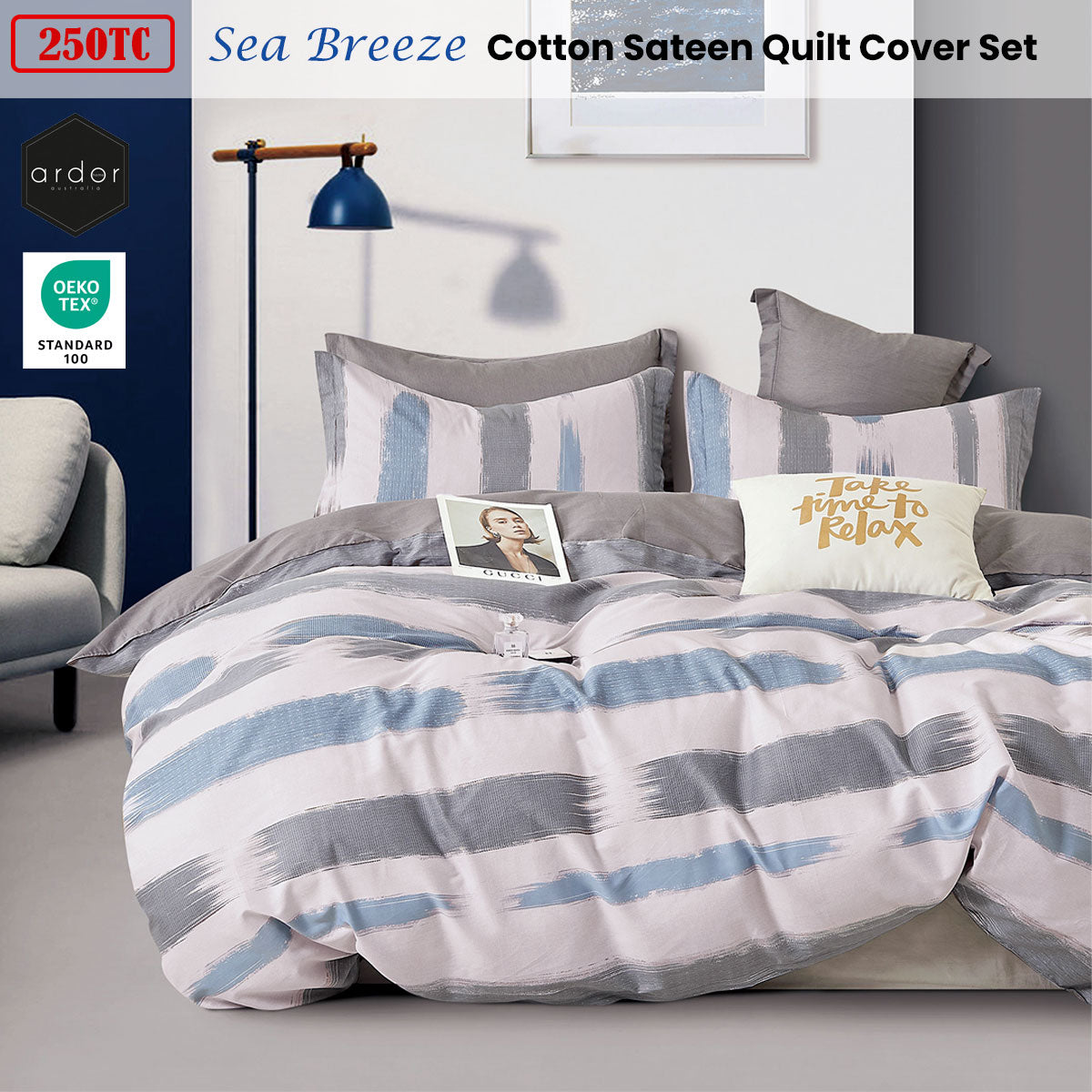 Ardor 250TC Sea Breeze Cotton Sateen Quilt Cover Set Queen - Home & Garden > Bedding - Zanlana Design and Home Decor