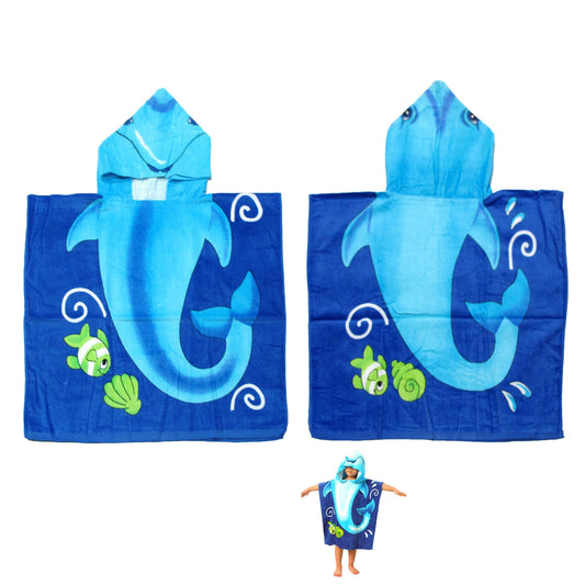 Cute Kids Cotton Hooded Towel Poncho 60 x 120 cm Dolphin - Home & Garden > Bathroom Accessories - Zanlana Design and Home Decor