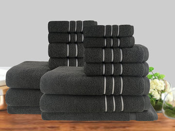 14pc classic dobby stripe cotton towel set 650gsm charcoal - Bath Towel - Zanlana Design and Home Decor