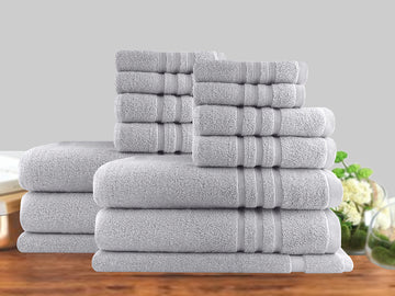 14pc classic dobby stripe cotton towel set 650gsm silver - Bath Towel - Zanlana Design and Home Decor